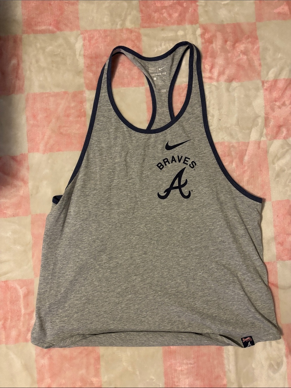Nike Grey Atlanta Braves Racerback Tank with Navy Trim
